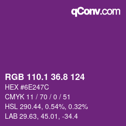 カラーコード: RGB 110.1 36.8 124 | qconv.com