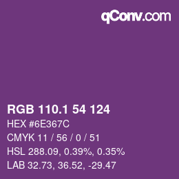 カラーコード: RGB 110.1 54 124 | qconv.com