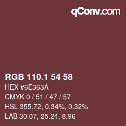 カラーコード: RGB 110.1 54 58 | qconv.com