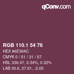 カラーコード: RGB 110.1 54 76 | qconv.com