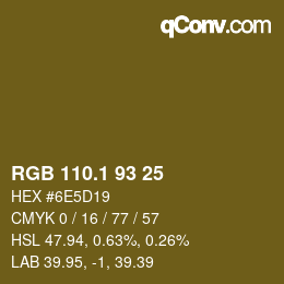 カラーコード: RGB 110.1 93 25 | qconv.com
