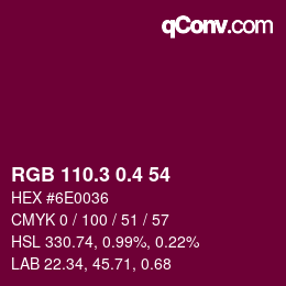 カラーコード: RGB 110.3 0.4 54 | qconv.com