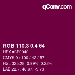 カラーコード: RGB 110.3 0.4 64 | qconv.com