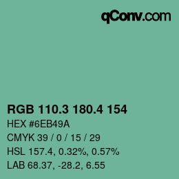 カラーコード: RGB 110.3 180.4 154 | qconv.com
