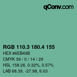 カラーコード: RGB 110.3 180.4 155 | qconv.com