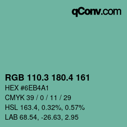 カラーコード: RGB 110.3 180.4 161 | qconv.com
