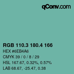 カラーコード: RGB 110.3 180.4 166 | qconv.com