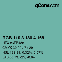 カラーコード: RGB 110.3 180.4 168 | qconv.com