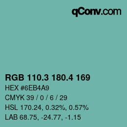 カラーコード: RGB 110.3 180.4 169 | qconv.com