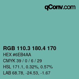 カラーコード: RGB 110.3 180.4 170 | qconv.com