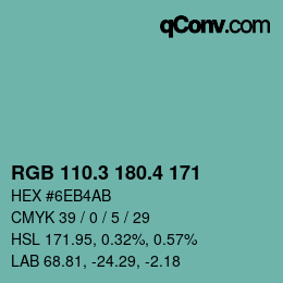 カラーコード: RGB 110.3 180.4 171 | qconv.com
