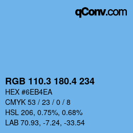 カラーコード: RGB 110.3 180.4 234 | qconv.com