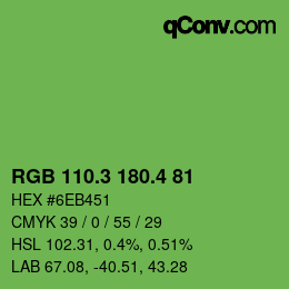 カラーコード: RGB 110.3 180.4 81 | qconv.com