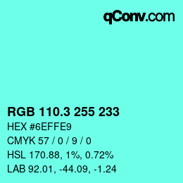 カラーコード: RGB 110.3 255 233 | qconv.com