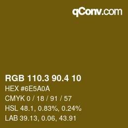 カラーコード: RGB 110.3 90.4 10 | qconv.com