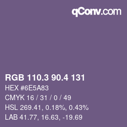 カラーコード: RGB 110.3 90.4 131 | qconv.com