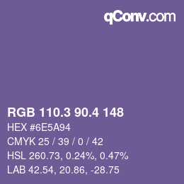 カラーコード: RGB 110.3 90.4 148 | qconv.com