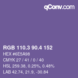 カラーコード: RGB 110.3 90.4 152 | qconv.com