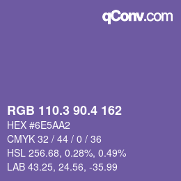 カラーコード: RGB 110.3 90.4 162 | qconv.com