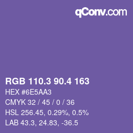 カラーコード: RGB 110.3 90.4 163 | qconv.com
