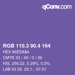 カラーコード: RGB 110.3 90.4 164 | qconv.com
