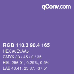 カラーコード: RGB 110.3 90.4 165 | qconv.com