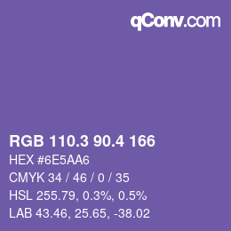 カラーコード: RGB 110.3 90.4 166 | qconv.com