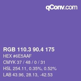 カラーコード: RGB 110.3 90.4 175 | qconv.com