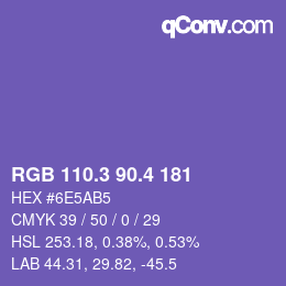 カラーコード: RGB 110.3 90.4 181 | qconv.com