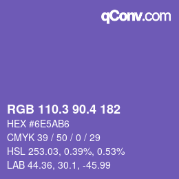 カラーコード: RGB 110.3 90.4 182 | qconv.com