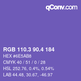 カラーコード: RGB 110.3 90.4 184 | qconv.com