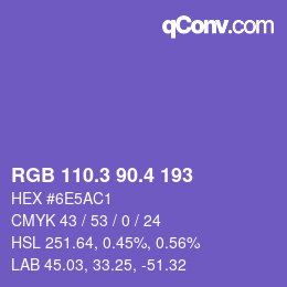 カラーコード: RGB 110.3 90.4 193 | qconv.com