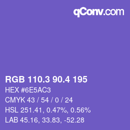 カラーコード: RGB 110.3 90.4 195 | qconv.com