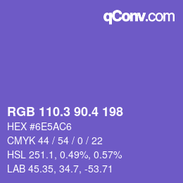 カラーコード: RGB 110.3 90.4 198 | qconv.com