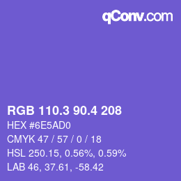 カラーコード: RGB 110.3 90.4 208 | qconv.com