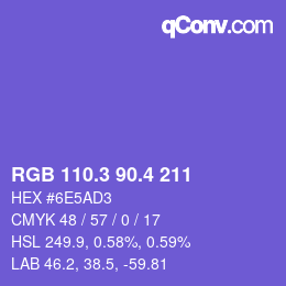 カラーコード: RGB 110.3 90.4 211 | qconv.com