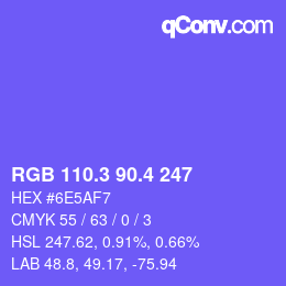 カラーコード: RGB 110.3 90.4 247 | qconv.com