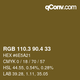 カラーコード: RGB 110.3 90.4 33 | qconv.com