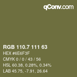 カラーコード: RGB 110.7 111 63 | qconv.com