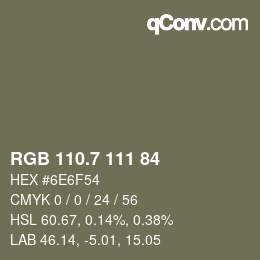 カラーコード: RGB 110.7 111 84 | qconv.com