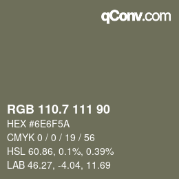 カラーコード: RGB 110.7 111 90 | qconv.com