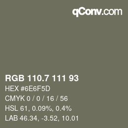 カラーコード: RGB 110.7 111 93 | qconv.com