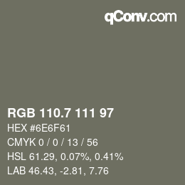 カラーコード: RGB 110.7 111 97 | qconv.com
