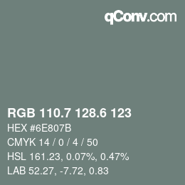 カラーコード: RGB 110.7 128.6 123 | qconv.com