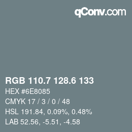 カラーコード: RGB 110.7 128.6 133 | qconv.com