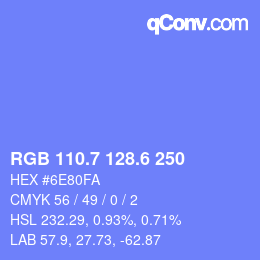 カラーコード: RGB 110.7 128.6 250 | qconv.com
