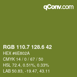 カラーコード: RGB 110.7 128.6 42 | qconv.com