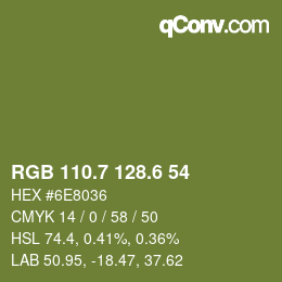 カラーコード: RGB 110.7 128.6 54 | qconv.com