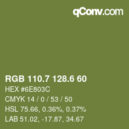 カラーコード: RGB 110.7 128.6 60 | qconv.com