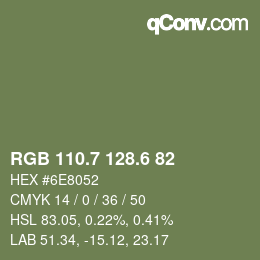 カラーコード: RGB 110.7 128.6 82 | qconv.com
